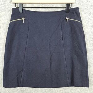 Esprit Navy Blue A-Line Mini Skirt Women's Size 6 Zipper Detail Wool Blend Short